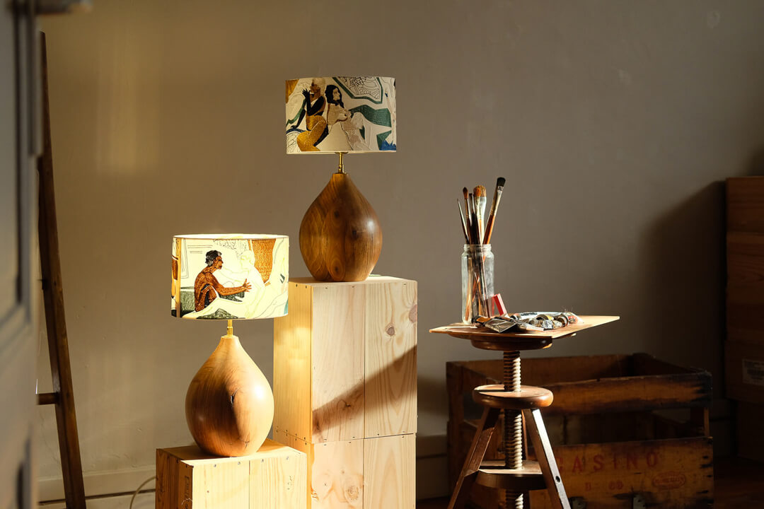 abat-jour broderie, lampe, luminaire fait main en France